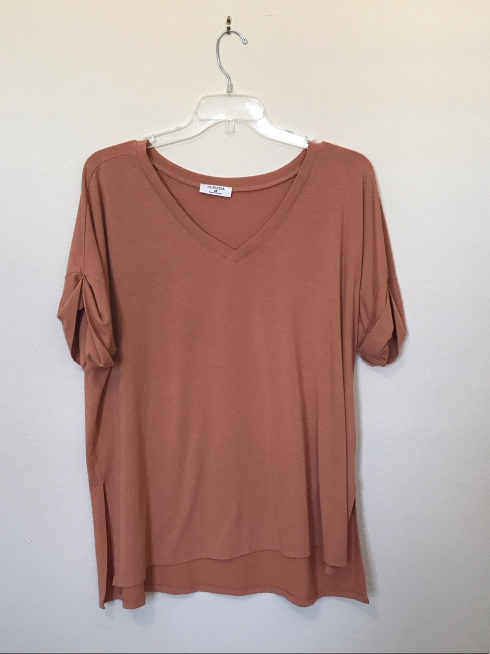 Zenana V-Neck Short Sleeve Top - Dusty Rose pumpkin